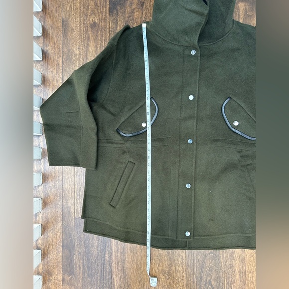 Maje wool blended coat with leather details. Military green color. Size 1. - Picture 11 of 16